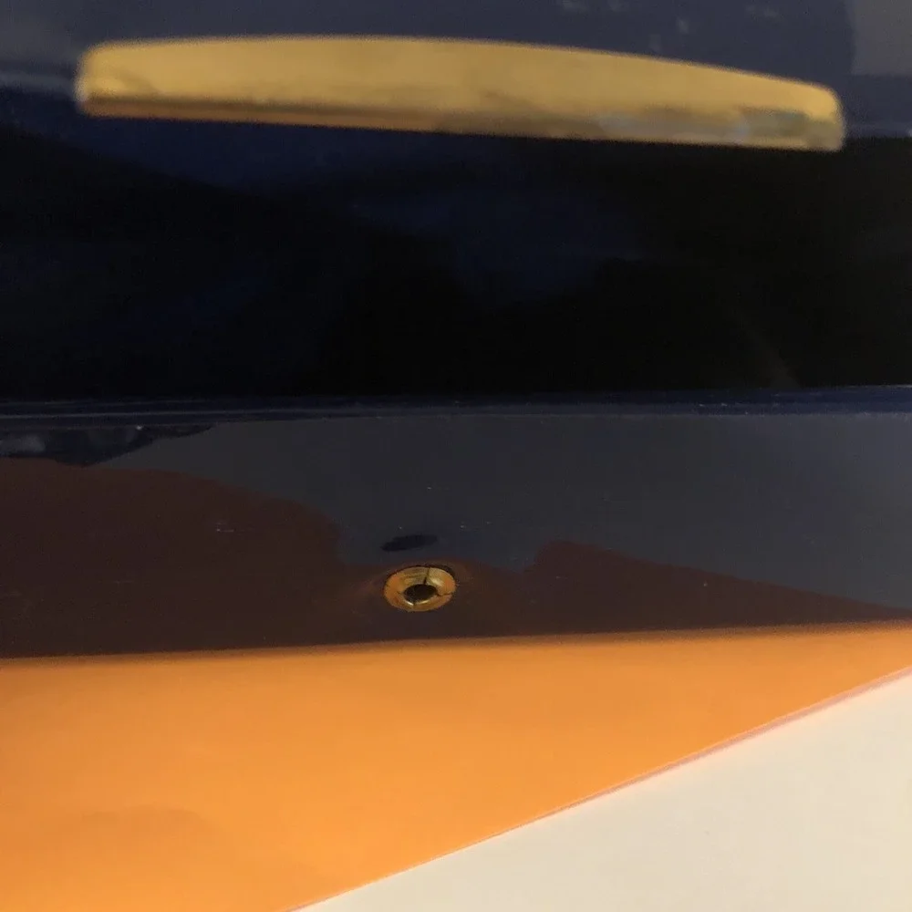 Vintage Estee Lauder Vinyl Makeup Case Travel Box Dark Blue And Gold Snap Close